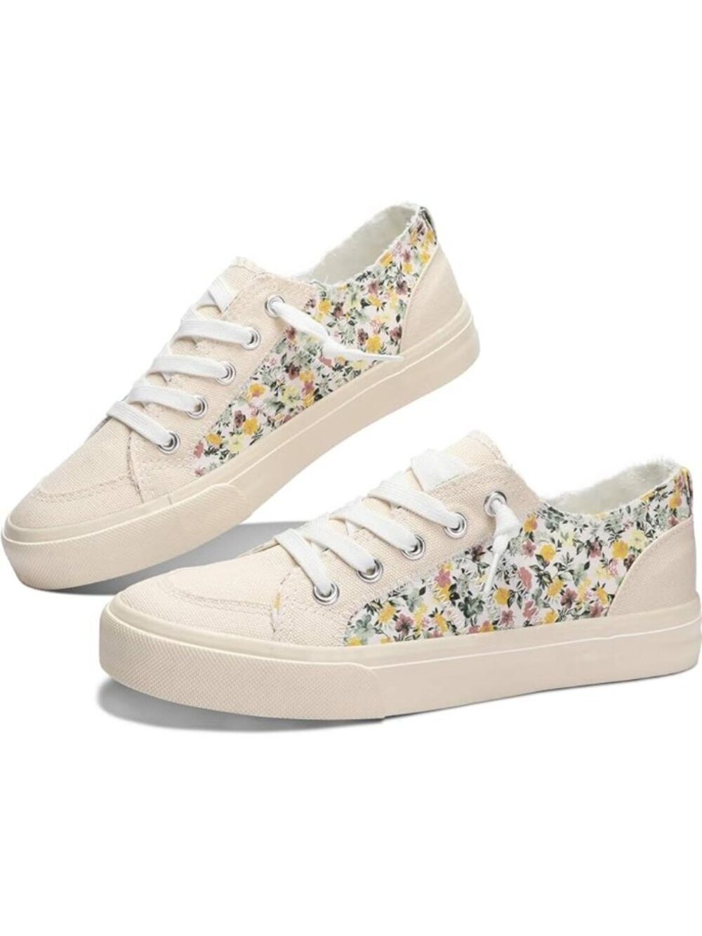 Women's Yellow Flower Sneaker Washed and Leopard Canvas Slip on Shoes Fashion